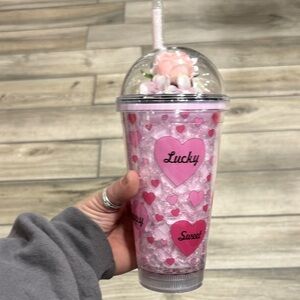 Pink Heart Party Cup with Straw